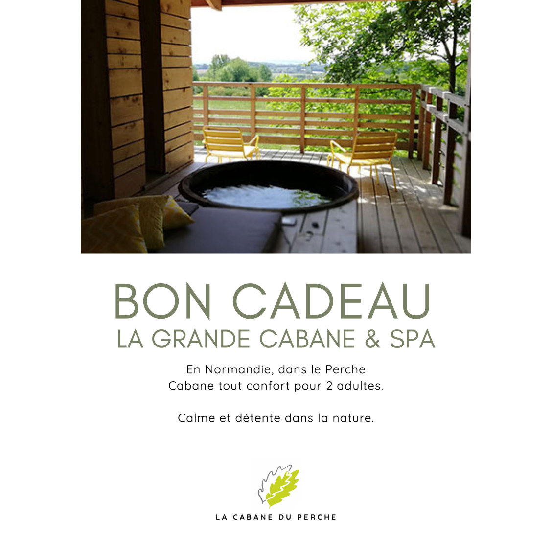 bon cadeau de la grande cabane et spa privatif en normandie